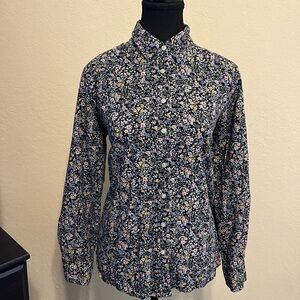 LOFT Blue and Pink Button Down Shirt with Floral Pattern